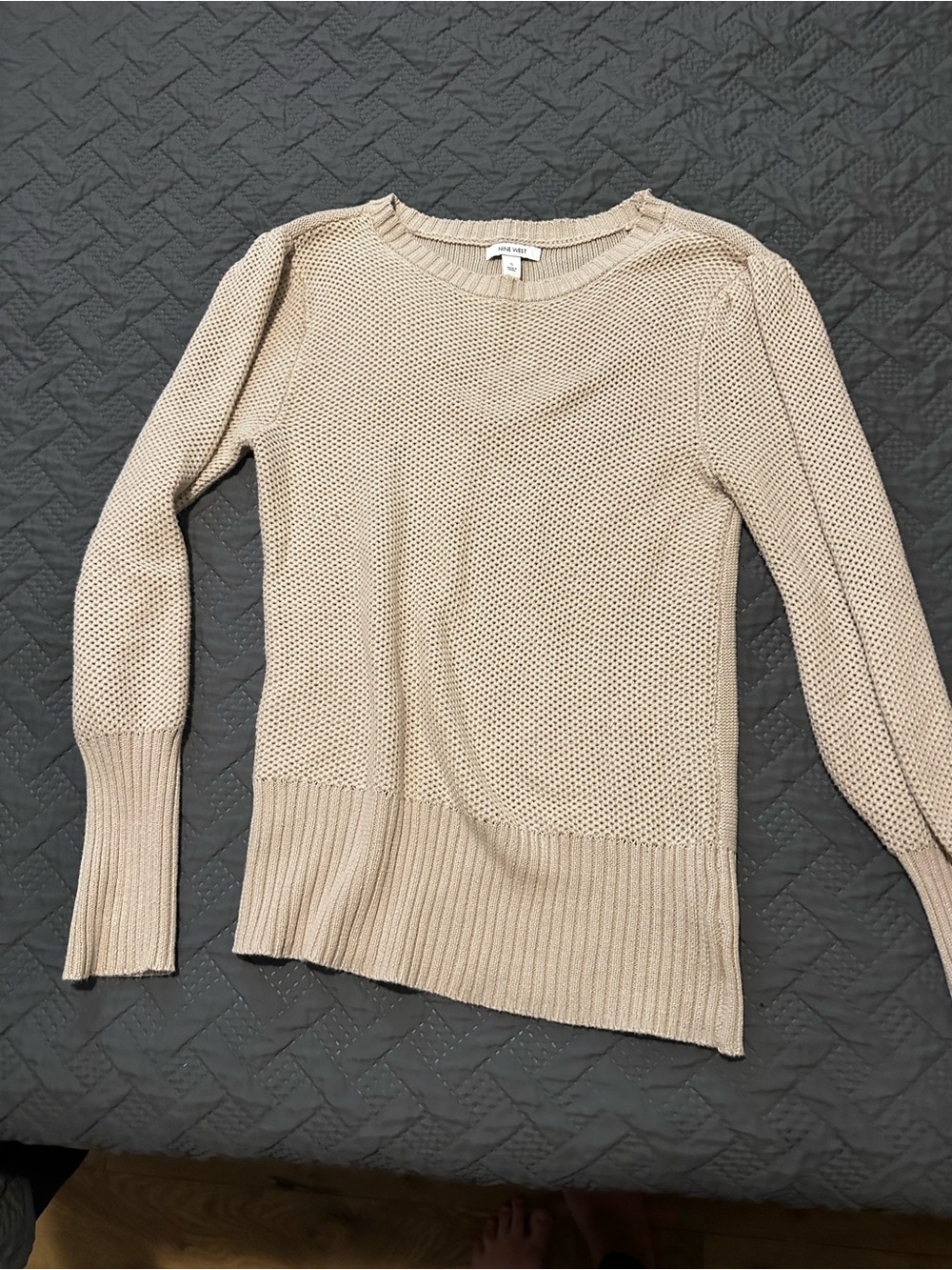 Nine West Beige Crewneck Knit Sweater